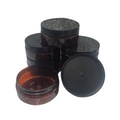 4oz. DARK AMBER PET STRAIGHT SIDED SINGLE WALL ROUND W/ 89/400 FINISH By 3rd Phaze Low Profile w/ Black Lids