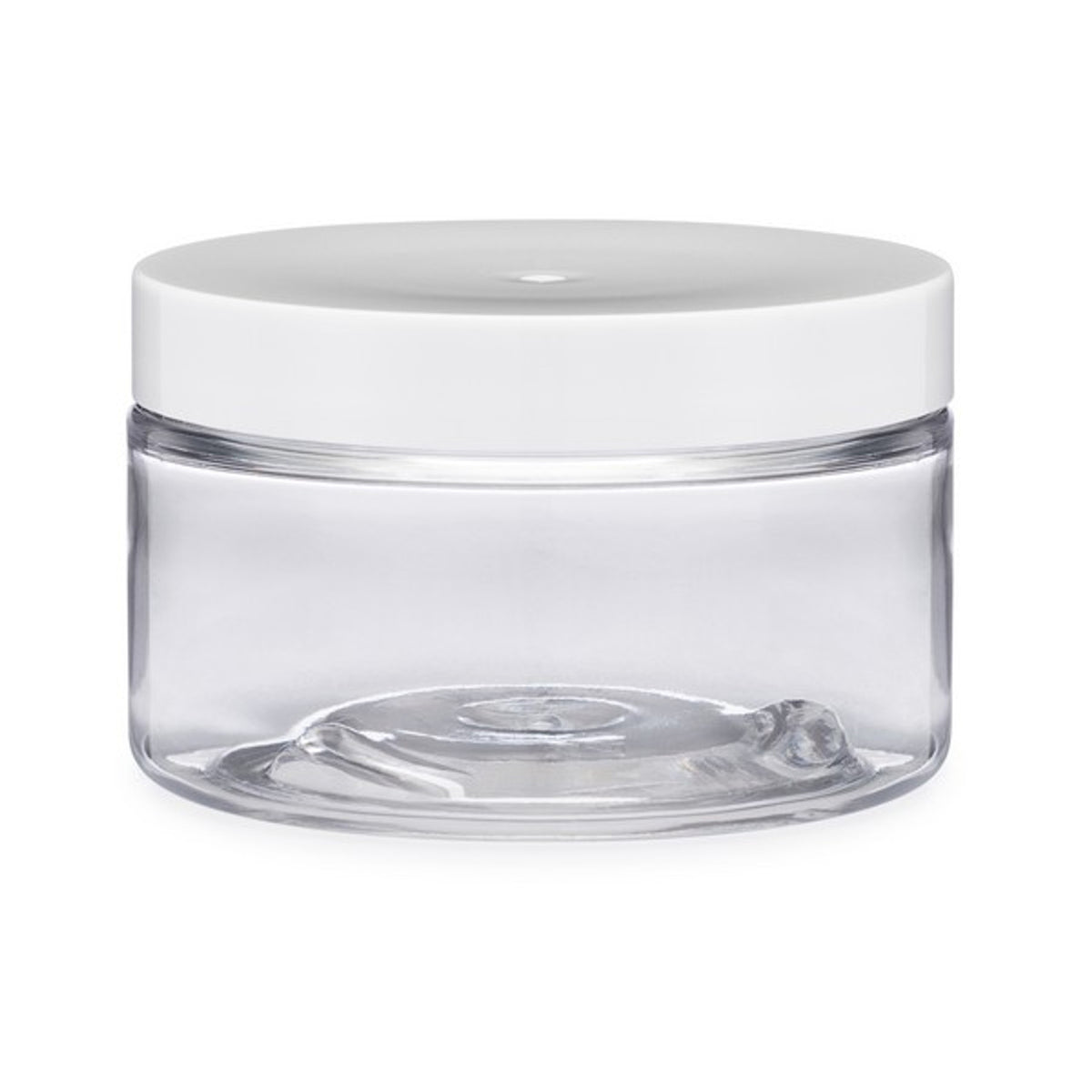 4oz. PLASTIC CLEAR PET STRAIGHT SIDED SINGLE WALL ROUND WITH 89/400 FINISH By 3rd Phaze Low Profile w/ White Lids