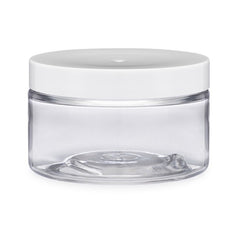 4oz. PLASTIC CLEAR PET STRAIGHT SIDED SINGLE WALL ROUND WITH 89/400 FINISH By 3rd Phaze Low Profile w/ White Lids