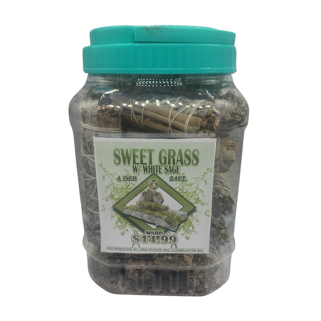 SWEET GRASS W/ WHITE SAGE BUNDLES 4 INCH  - 24 COUNT