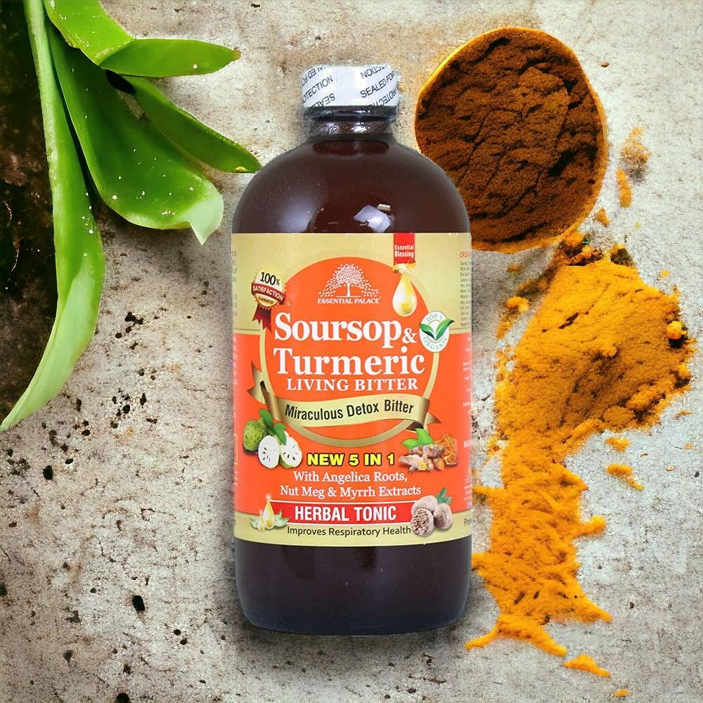 Soursop & Turmeric Living Bitter 5 in 1 with Angelica Roots, Nut Meg & Myrrh Extracts Hebal Tonic